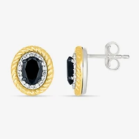 Genuine Black Onyx 10K Gold Sterling Silver 13mm Oval Stud Earrings