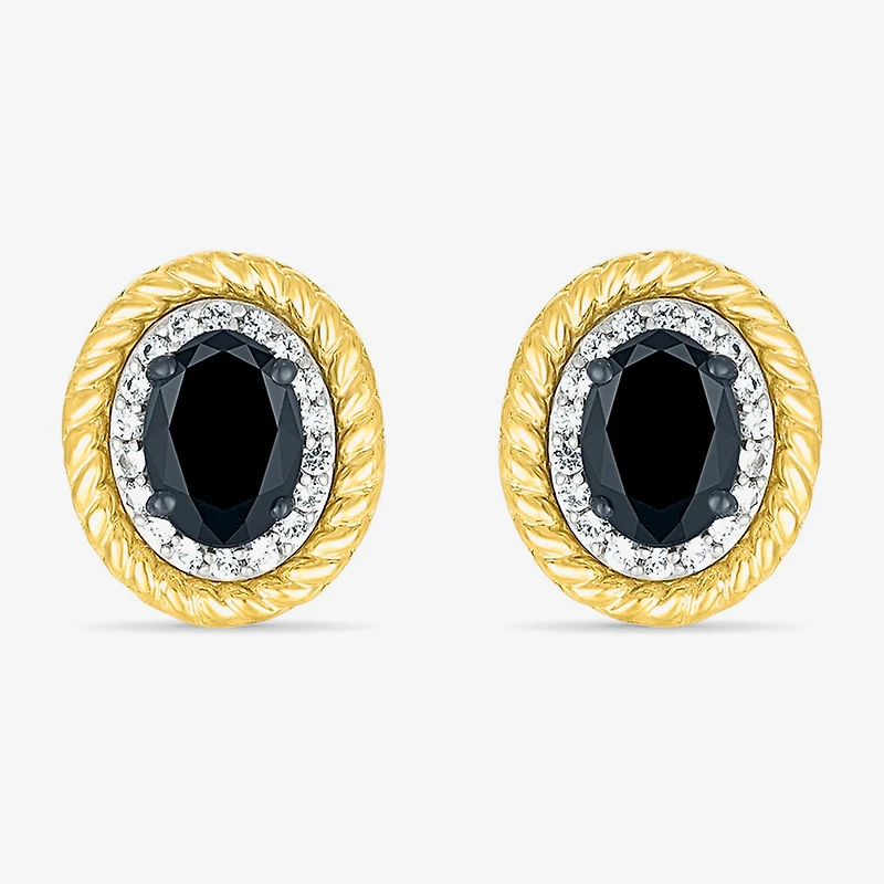 Genuine Black Onyx 10K Gold Sterling Silver 13mm Oval Stud Earrings