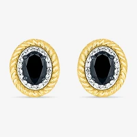 Genuine Black Onyx 10K Gold Sterling Silver 13mm Oval Stud Earrings