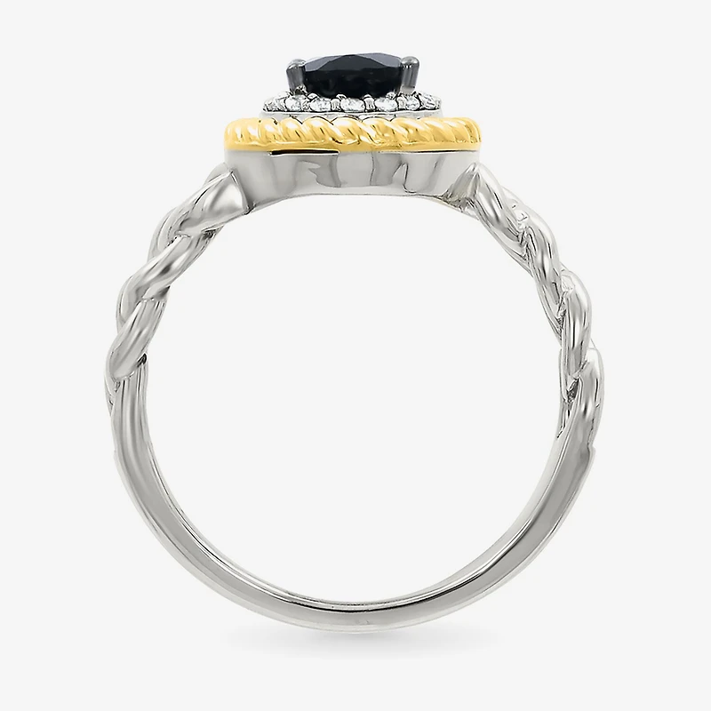 Womens Genuine Black Onyx 10K Gold Sterling Silver Oval Halo Cocktail Ring