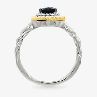 Womens Genuine Black Onyx 10K Gold Sterling Silver Oval Halo Cocktail Ring