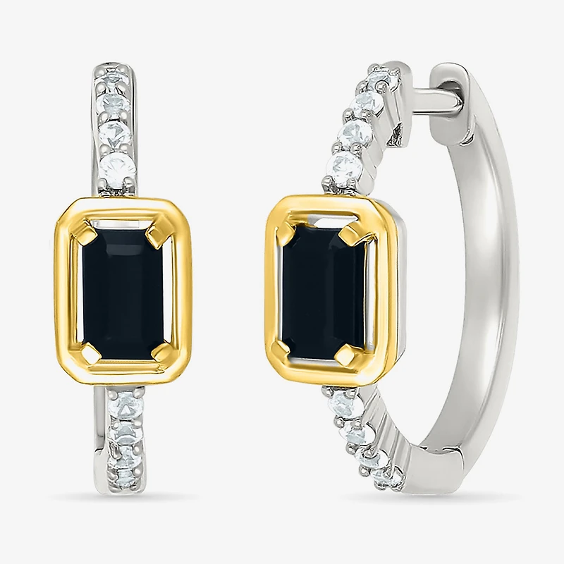 Womens Genuine Black Onyx 10K Gold Sterling Silver 18mm Hoop Earrings