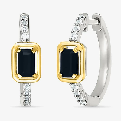 Womens Genuine Black Onyx 10K Gold Sterling Silver 18mm Hoop Earrings