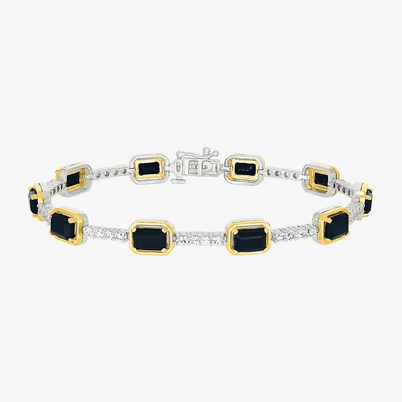 Womens Genuine Black Onyx 10K Gold Sterling Silver Tennis Bracelet