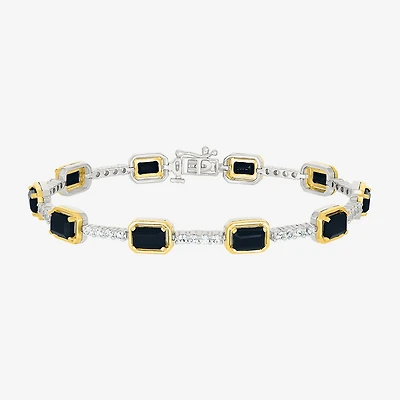 Womens Genuine Black Onyx 10K Gold Sterling Silver Tennis Bracelet