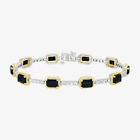 Womens Genuine Black Onyx 10K Gold Sterling Silver Tennis Bracelet