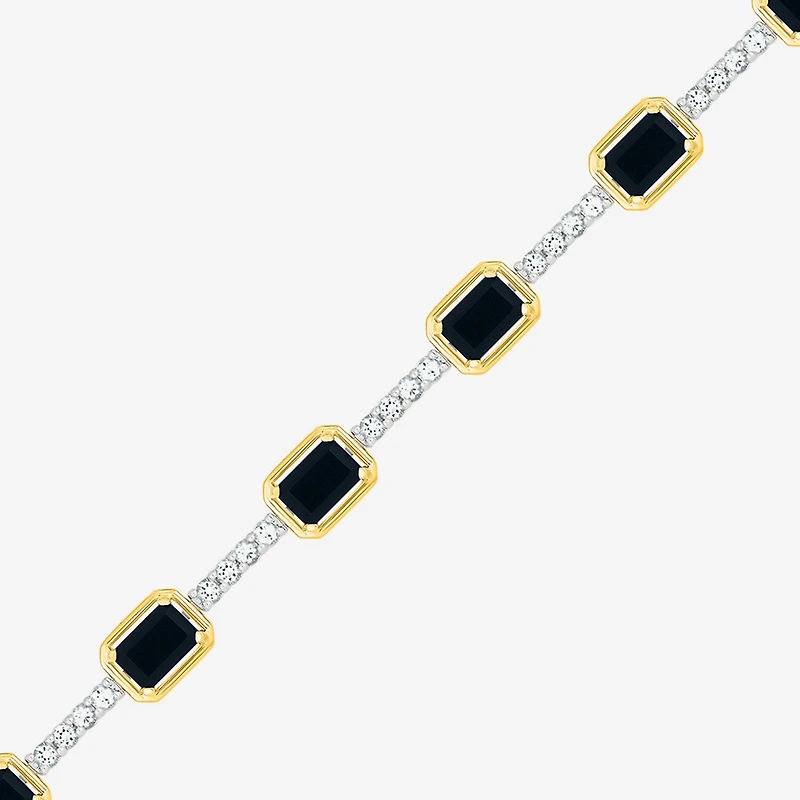 Womens Genuine Black Onyx 10K Gold Sterling Silver Tennis Bracelet