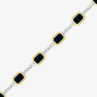 Womens Genuine Black Onyx 10K Gold Sterling Silver Tennis Bracelet