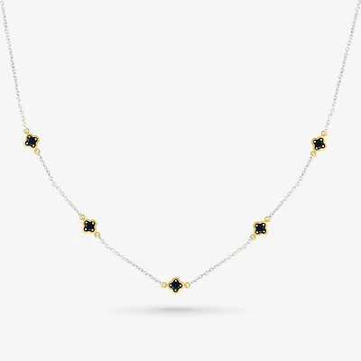 Womens Black Onyx 10K Gold Sterling Silver 18 Inch Tennis Necklace