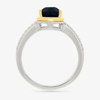 Womens Genuine Black Onyx 10K Gold Sterling Silver Pear Side Stone Cocktail Ring