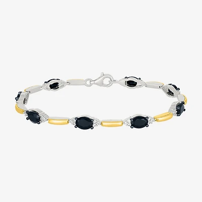 Womens Genuine Black Onyx 10K Gold Sterling Silver Oval Tennis Bracelet