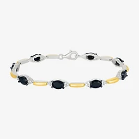 Womens Genuine Black Onyx 10K Gold Sterling Silver Oval Tennis Bracelet