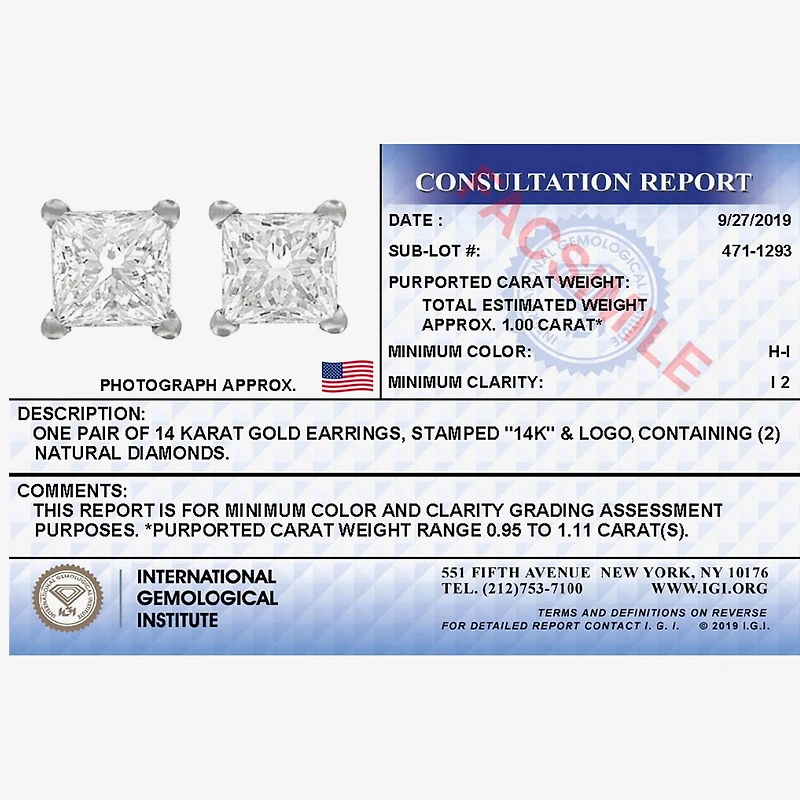 Deluxe Collection 1 CT. T.W. Natural White Diamond 14K Gold 5.2mm Stud Earrings