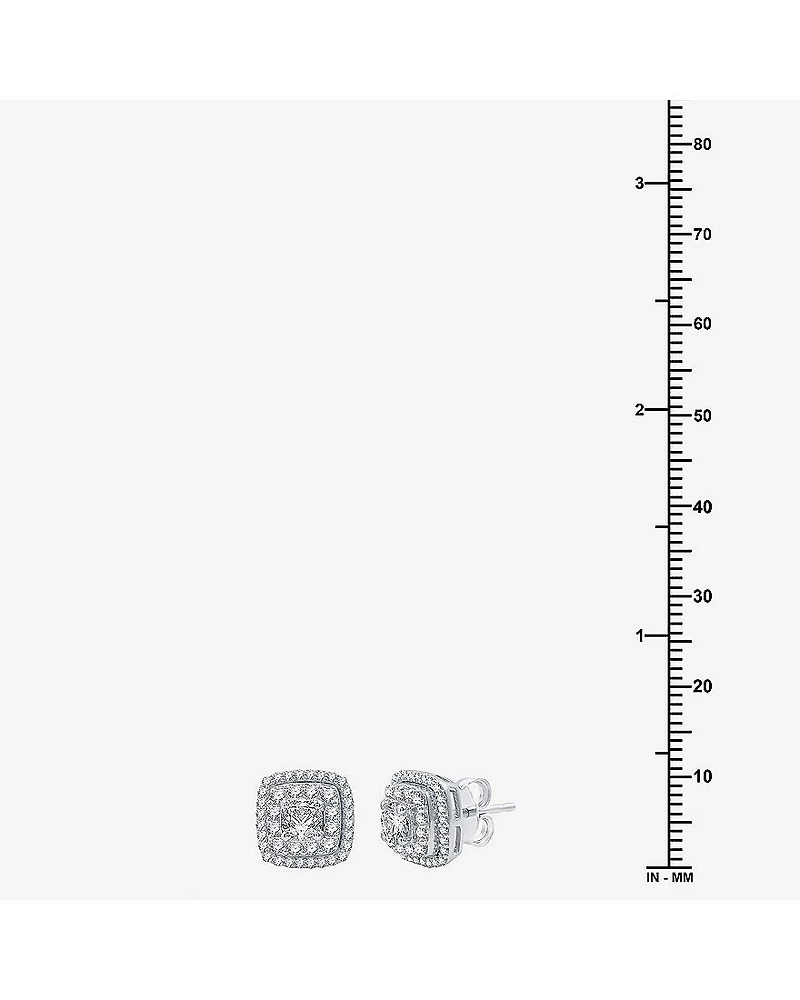 Ever Star (H-I / I1) 1 1/2 CT. T.W. Lab Grown White Diamond 10K White Gold 10.9mm Cushion Stud Earrings