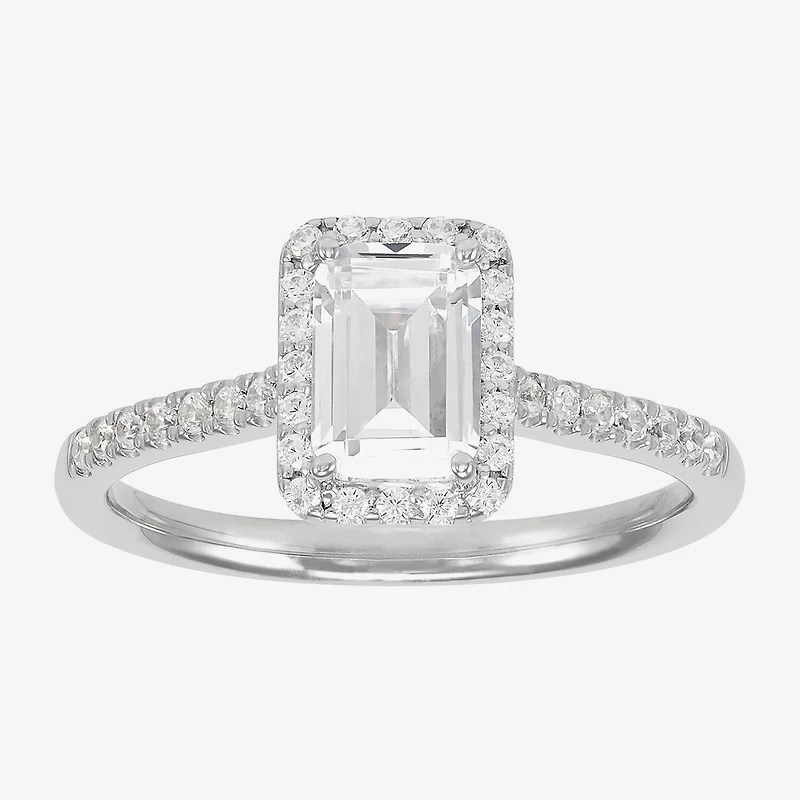 (H-I / Si1-Si2) Womens 1 1/4 CT. T.W. Lab Grown White Diamond 10K Gold Side Stone Halo Engagement Ring