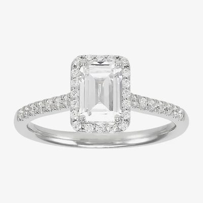 (H-I / Si1-Si2) Womens 1 1/4 CT. T.W. Lab Grown White Diamond 10K Gold Side Stone Halo Engagement Ring