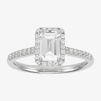 (H-I / Si1-Si2) Womens 1 1/4 CT. T.W. Lab Grown White Diamond 10K Gold Side Stone Halo Engagement Ring