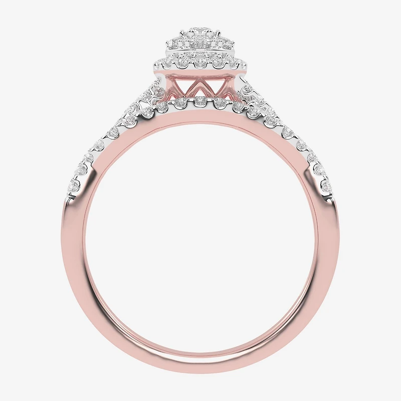 Womens / CT. T.W. Natural Diamond 10K Gold Round Side Stone Halo Bridal Set