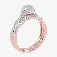 Womens / CT. T.W. Natural Diamond 10K Gold Round Side Stone Halo Bridal Set