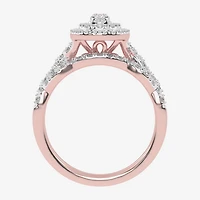 Womens / CT. T.W. Natural White Diamond 10K Gold Pear Side Stone Halo Bridal Set