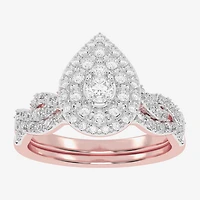 Womens / CT. T.W. Natural White Diamond 10K Gold Pear Side Stone Halo Bridal Set