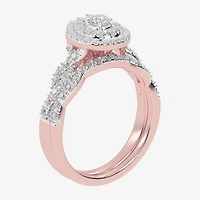 Womens / CT. T.W. Natural White Diamond 10K Gold Pear Side Stone Halo Bridal Set
