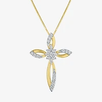 (G-H/ I1-I2) Womens 1/6 CT. T.W. Lab Grown White Diamond 10K Gold Cross 18 Inch Pendant Necklace