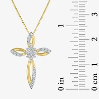 (G-H/ I1-I2) Womens 1/6 CT. T.W. Lab Grown White Diamond 10K Gold Cross 18 Inch Pendant Necklace