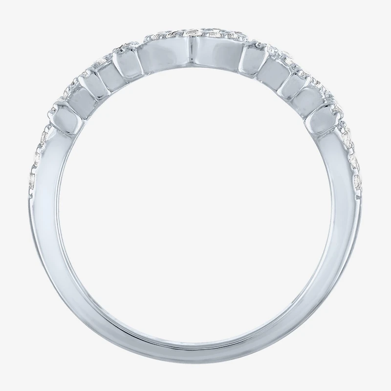Yes, Please! "Mom" Womens Lab Created White Sapphire Sterling Silver Heart Band