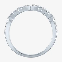 Yes, Please! "Mom" Womens Lab Created White Sapphire Sterling Silver Heart Band