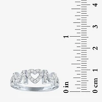 Yes, Please! "Mom" Womens Lab Created White Sapphire Sterling Silver Heart Band