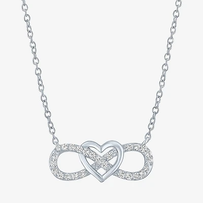 Yes, Please! Womens Lab Created White Sapphire Sterling Silver Heart Infinity 18 Inch Pendant Necklace