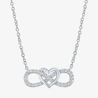 Yes, Please! Womens Lab Created White Sapphire Sterling Silver Heart Infinity 18 Inch Pendant Necklace