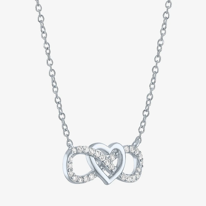 Yes, Please! Womens Lab Created White Sapphire Sterling Silver Heart Infinity 18 Inch Pendant Necklace
