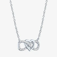 Yes, Please! Womens Lab Created White Sapphire Sterling Silver Heart Infinity 18 Inch Pendant Necklace