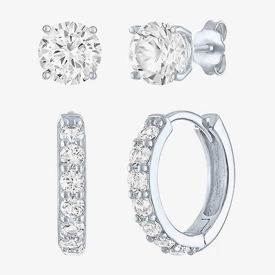 Yes, Please! Womens Lab Created White Sapphire Sterling Silver 2 Pair Earring Set