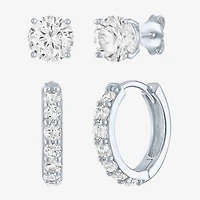 Yes, Please! Womens Lab Created White Sapphire Sterling Silver 2 Pair Earring Set