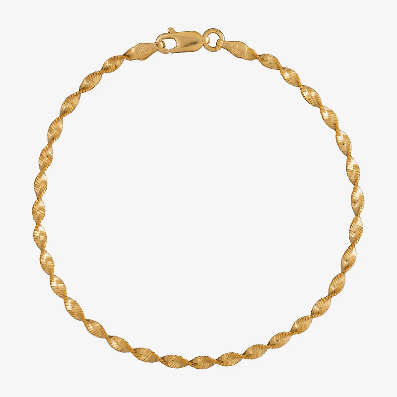 Womens 24K Gold Over Silver 7.5 Inch Solid Herringbone Chain Bracelet
