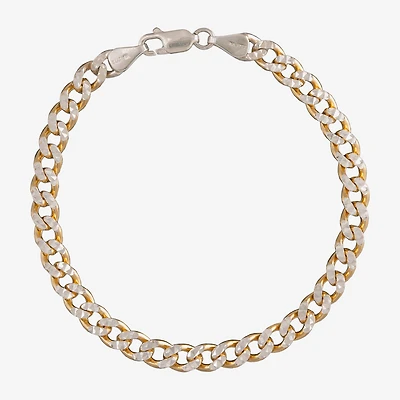 Unisex Adult 24K Gold Over Silver 7.5 Inch Solid Curb Chain Bracelet