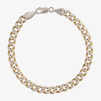 Unisex Adult 24K Gold Over Silver 7.5 Inch Solid Curb Chain Bracelet
