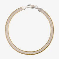 Womens 24K Gold Over Silver 7.5 Inch Solid Herringbone Chain Bracelet