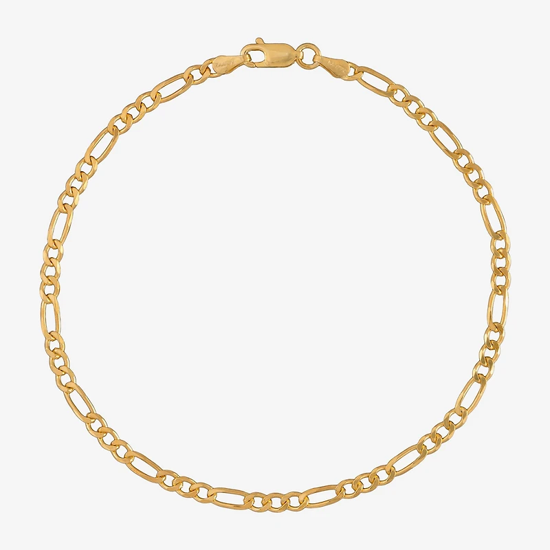 Unisex Adult 24K Gold Over Silver 9 Inch Solid Figaro Chain Bracelet