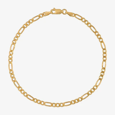 Unisex Adult 24K Gold Over Silver 9 Inch Solid Figaro Chain Bracelet
