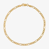 Unisex Adult 24K Gold Over Silver 9 Inch Solid Figaro Chain Bracelet