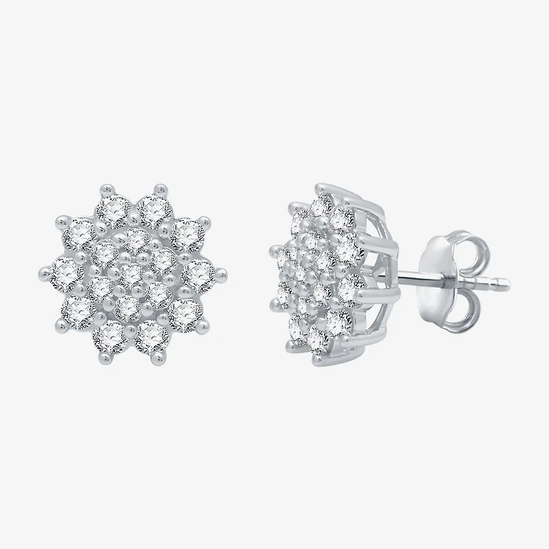 1 CT. T.W. Natural White Diamond Sterling Silver 11.5mm Star Stud Earrings