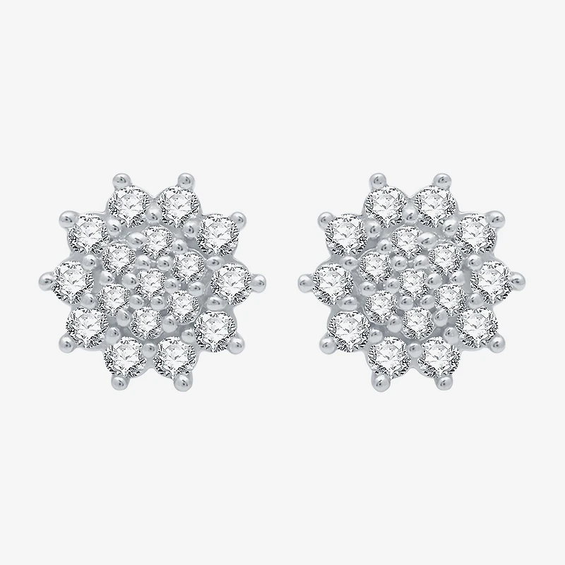 1 CT. T.W. Natural White Diamond Sterling Silver 11.5mm Star Stud Earrings