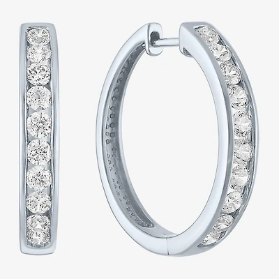 (G-H / I1-I2) Womens 1 CT. T.W. Lab Grown White Diamond Sterling Silver 23.2mm Hoop Earrings