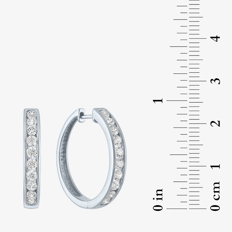 (G-H / I1-I2) Womens 1 CT. T.W. Lab Grown White Diamond Sterling Silver 23.2mm Hoop Earrings
