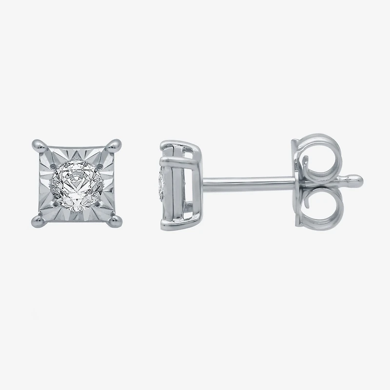1/6 CT. T.W. Natural White Diamond 5.3mm Princess Sterling Silver Stud Earrings