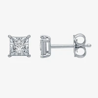 1/6 CT. T.W. Natural White Diamond 5.3mm Princess Sterling Silver Stud Earrings